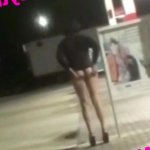 streetwalker exposed her ass at gas station for horny truckers to suck and fuck