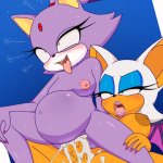 excito blaze the cat rouge the bat sonic series absurdres highres 1futa 1girl ahegao breasts cum cum in pussy cum inflation futa with female futanari girl on top inflation large breasts medium