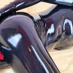 ANAL-ONLY in latex catsuit with built-in vaginal and anal condoms
