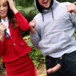 Sexy brunette news anchor gets fucked by a random interrupting dude being live on air