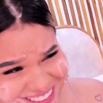 Chubby Girl With Fake Cum On Her Face Sucks A Big Dildo