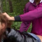 Ginger girl is being brutally fucked in that forest