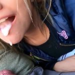 Cute teen gives blowjob right in the bus