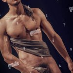 Totally naked athletic handsome young man in studio Stock Photo