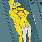 Bart gives Marge Simpson a rough anal fuck in the locker room
