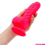 Buy the Addiction Tom 7 inch Ribbed Scaled Silicone Dildo with Suction Cup in Pink Strap-