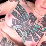 GROOBY.CLUB: Blonde post op tranny with luscious pink pussy tattoos and ass toy